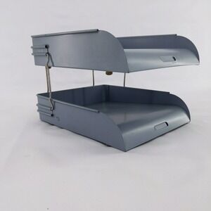 Cole Steel Desk Organizer Gray Vintage 2-Tier Metal Letter Tray